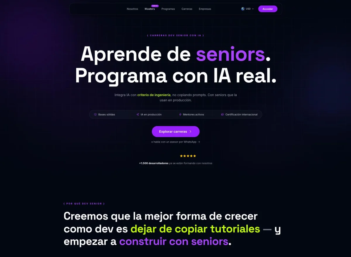Dev Senior Code Platform: screenshot of the live product